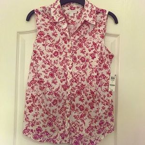 Charter Club, Sleeveless, button down, fuchsia, floral design, top, size 6
